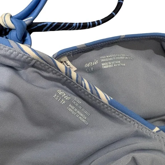 Aerie Blue Leaf Pattern Lace Up Bikini, Top XS, Bottom Sm - Picture 11 of 12
